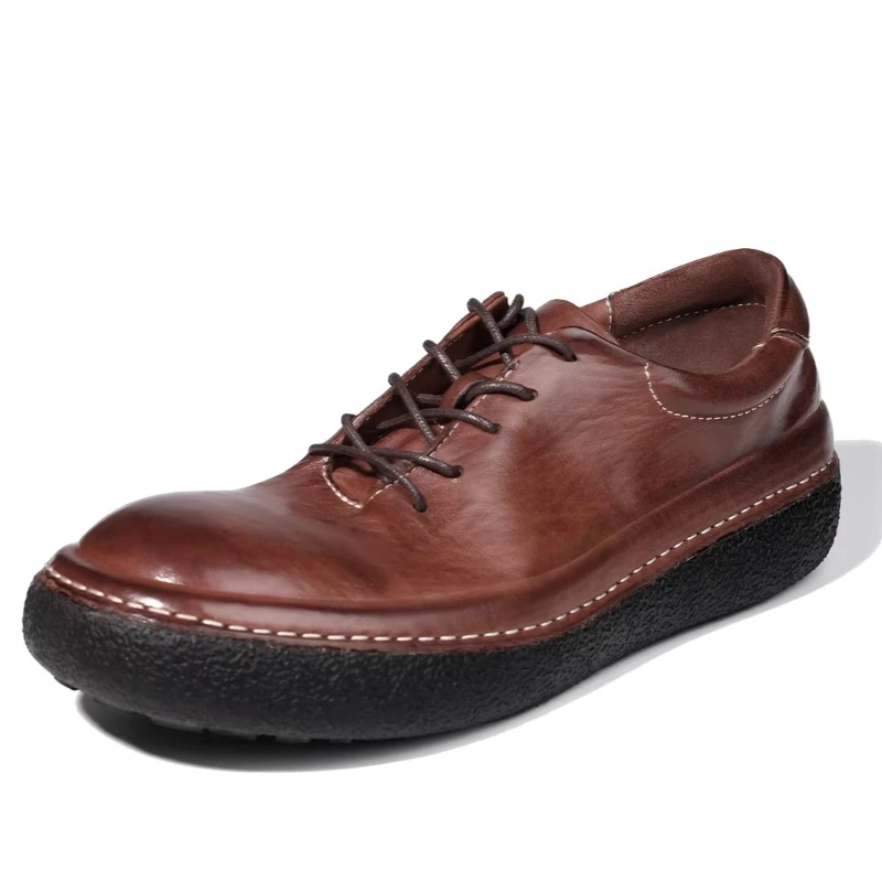 

Retro Washed Horse Leather Casual Shoes for Men's Black Reddish Brown Comfortable and Breathable Handmade Horse Skin Derby Shoes