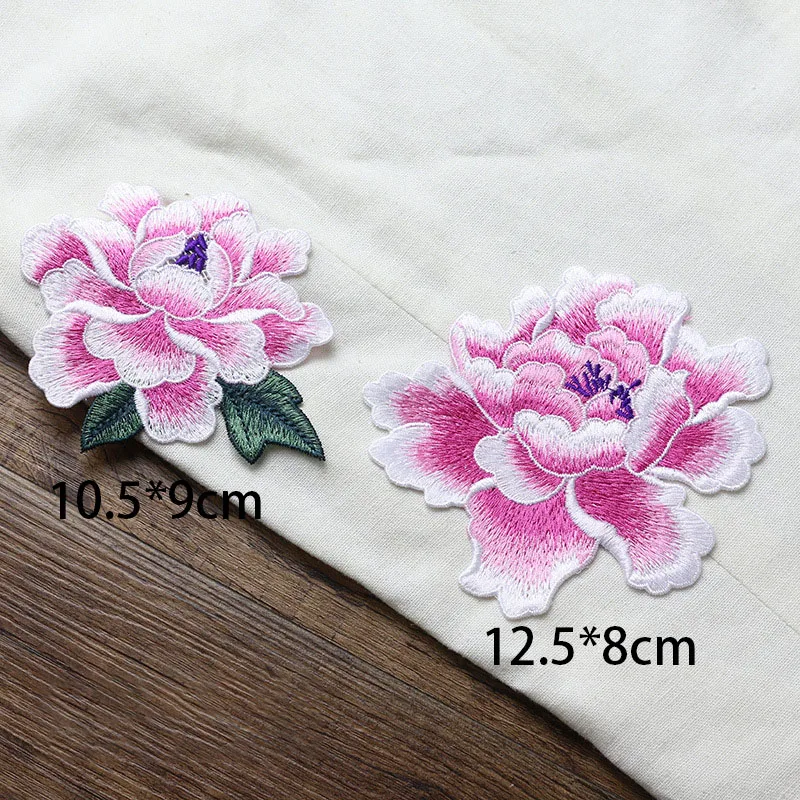 Peony Embroidery Sew on Patches for Clothes Hole Repair, Water-soluble Technology, Skin-friendly, Soft, Glue-free, Big Size