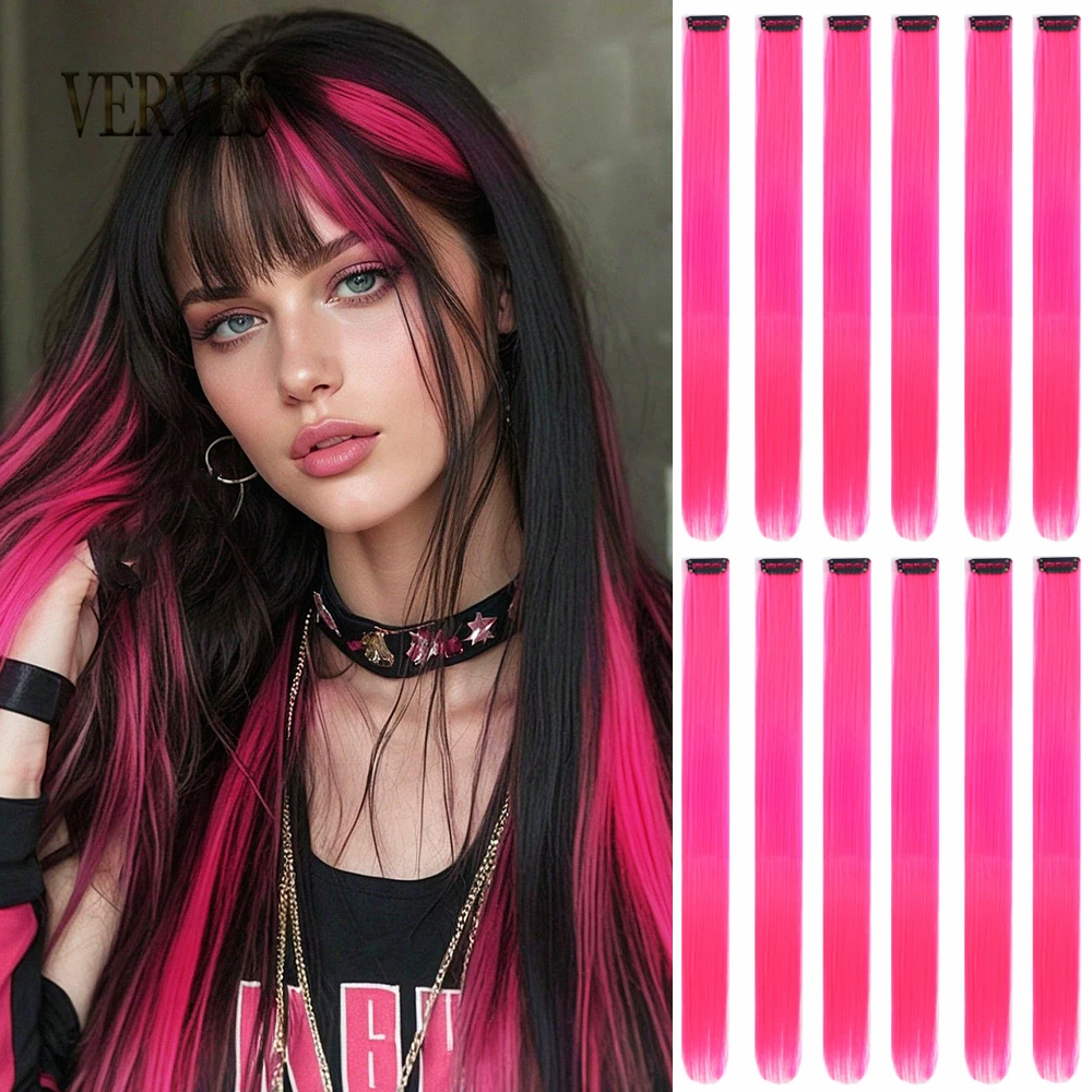 12 Pieces Colorful Clip in Hair Extensions Synthetic Festival Easy to Install Hair for Women Hairpiece for Quick Change of Style