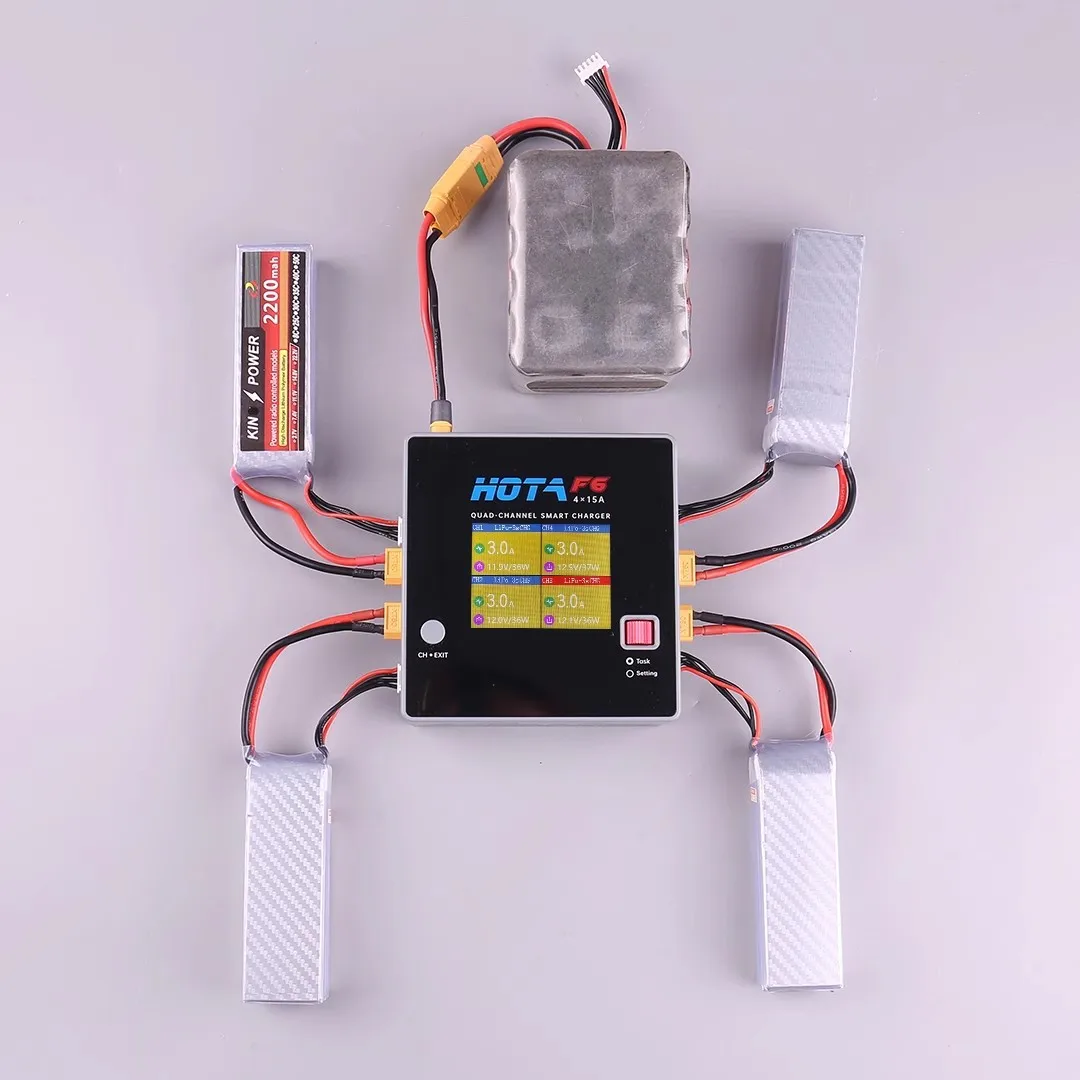 מטוס מודל HOTA F6 עם 4 ערוצים, מטען מאיזון אינטיליגנטי בעוצמה של 1000W, טעינת סוללת ליתיום בעוצמה גבוהה