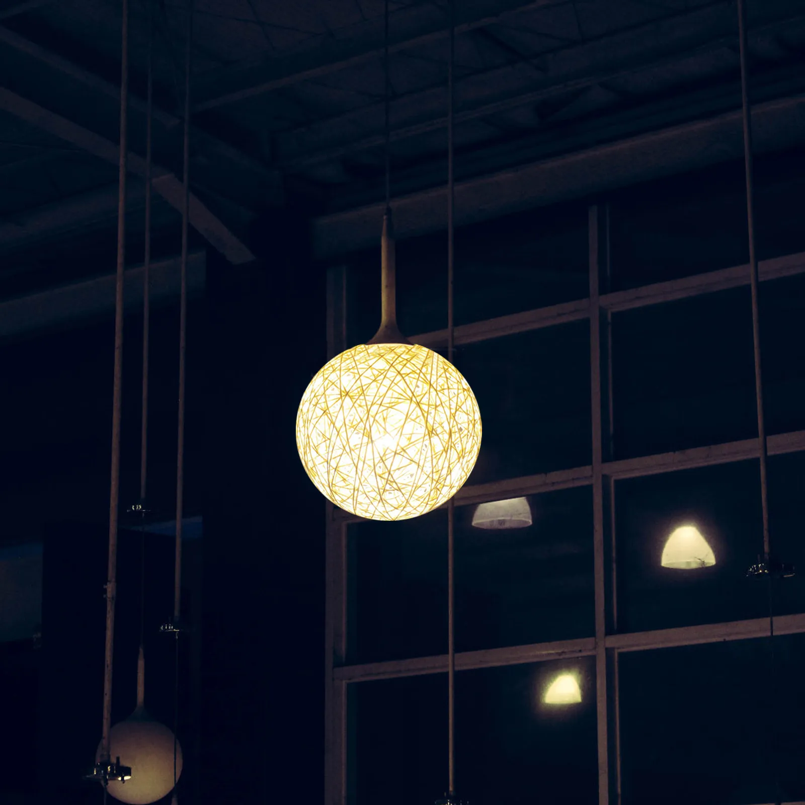 1Pcs Hanging Lamp Cover Beige Decorative Lampshade Creative Ceiling Light Shade Woven Ball Shaped Lamp Cover Ornament Warm Home