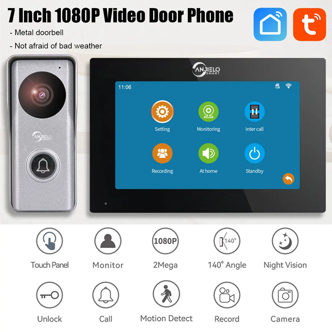 

1080P Tuya Smart Doorbell Metal 7 Inch Wifi Video Intercom for the Apartment Videophone Doorbell With Camera