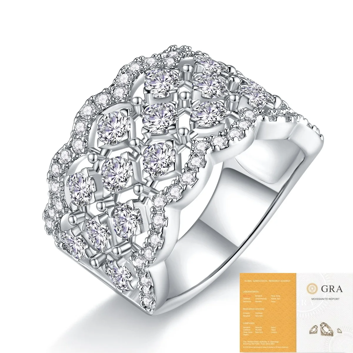 

Band 925 Sterling Silver Multic Rows Half Eternity Ring D Color Moissanite Flower Wedding For Women