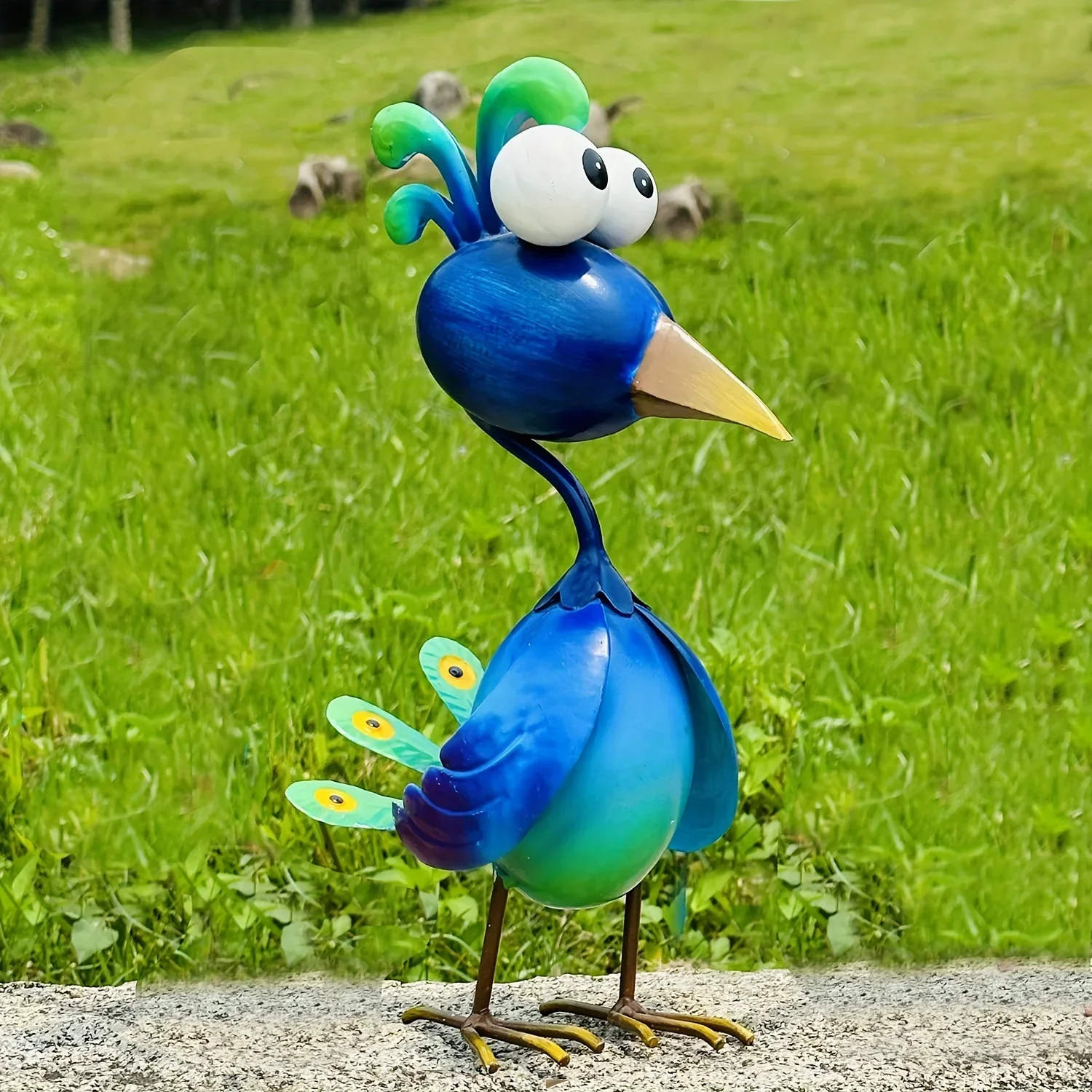 Blaue Pfauenskulptur aus Metall – 3D-Gartenstatue für den Garten, Rasen, Hinterhof, Veranda und Teichdekoration