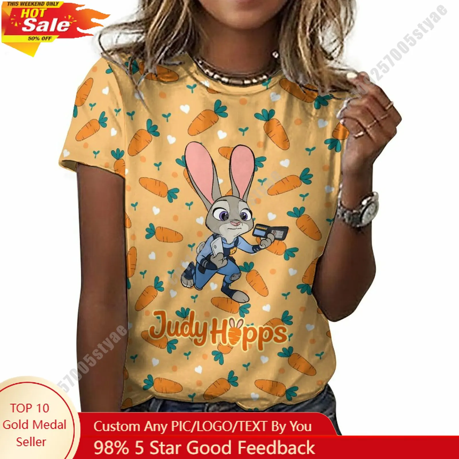 

Judy Hopps T Shirt Disney Cartoon Custom Your Own Cotton Tee Personalized Photo Text Print Casual Street Style Short Sleeved Top