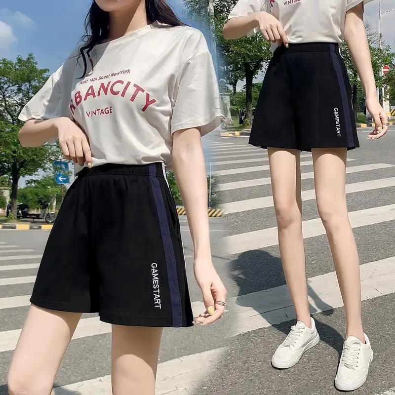 شورت غير رسمي موضة الصيف النسائية موضة السراويل واسعة الساق عالية الخصر التخسيس السراويل الرياضية الساخنة السراويل Y2K اليومية ايمو #3