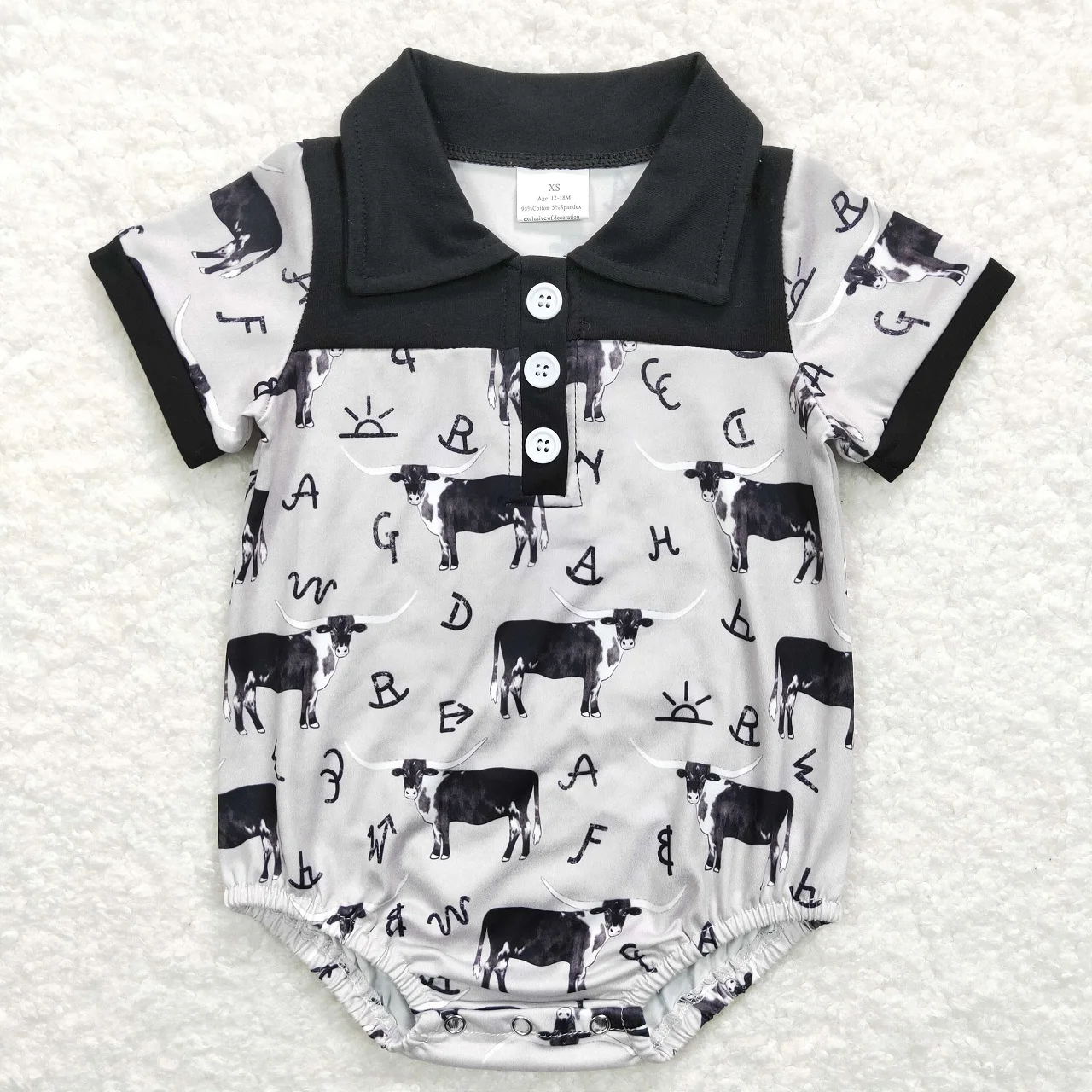 

Wholesale Baby Boy Cow Print Romper Kids One-piece Newborn Coverall Bodysuit Short Sleeves Toddler Western Black Jumpsuit