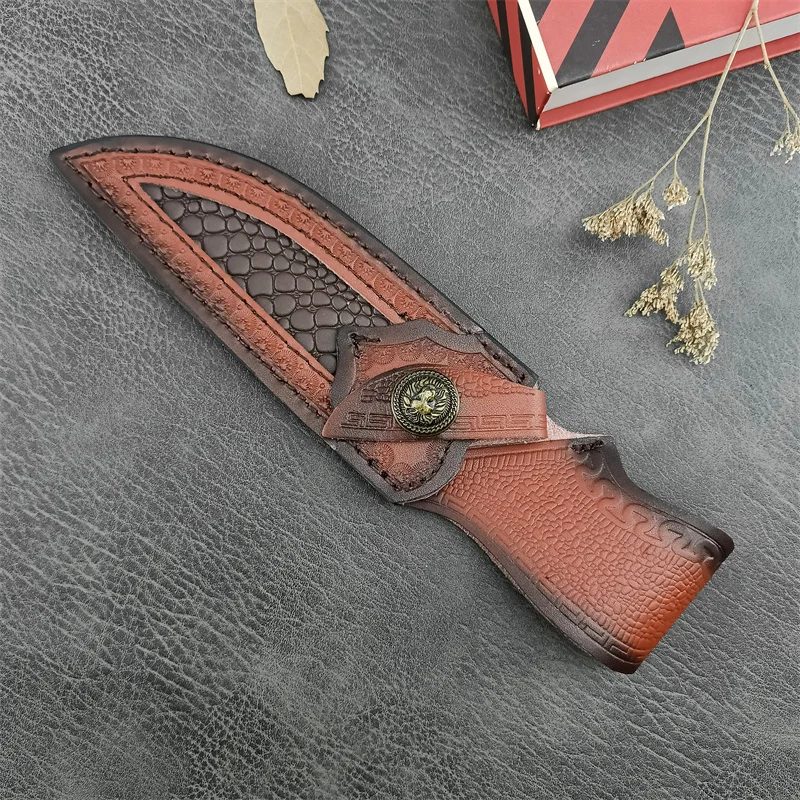 High Quality Leather Sheath Belt Knife Sheath with Waist Belt Buckle Pocket Tool Knife Protective Cover (Knife Not Included)