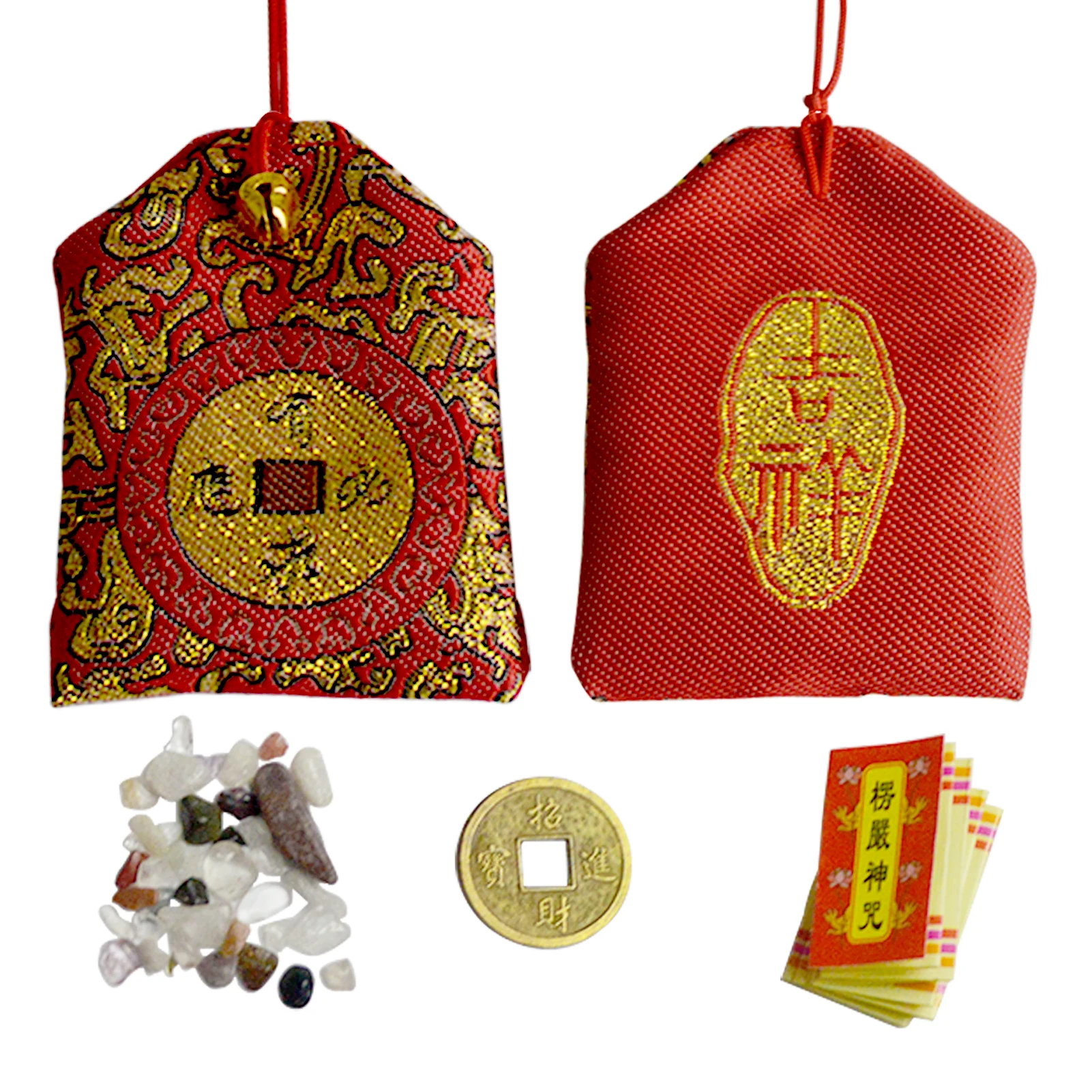 Feng Shui Chinese Auspicious Blessing Pray Recruiting Wealth Omamori Bell Amuletr 5PCS