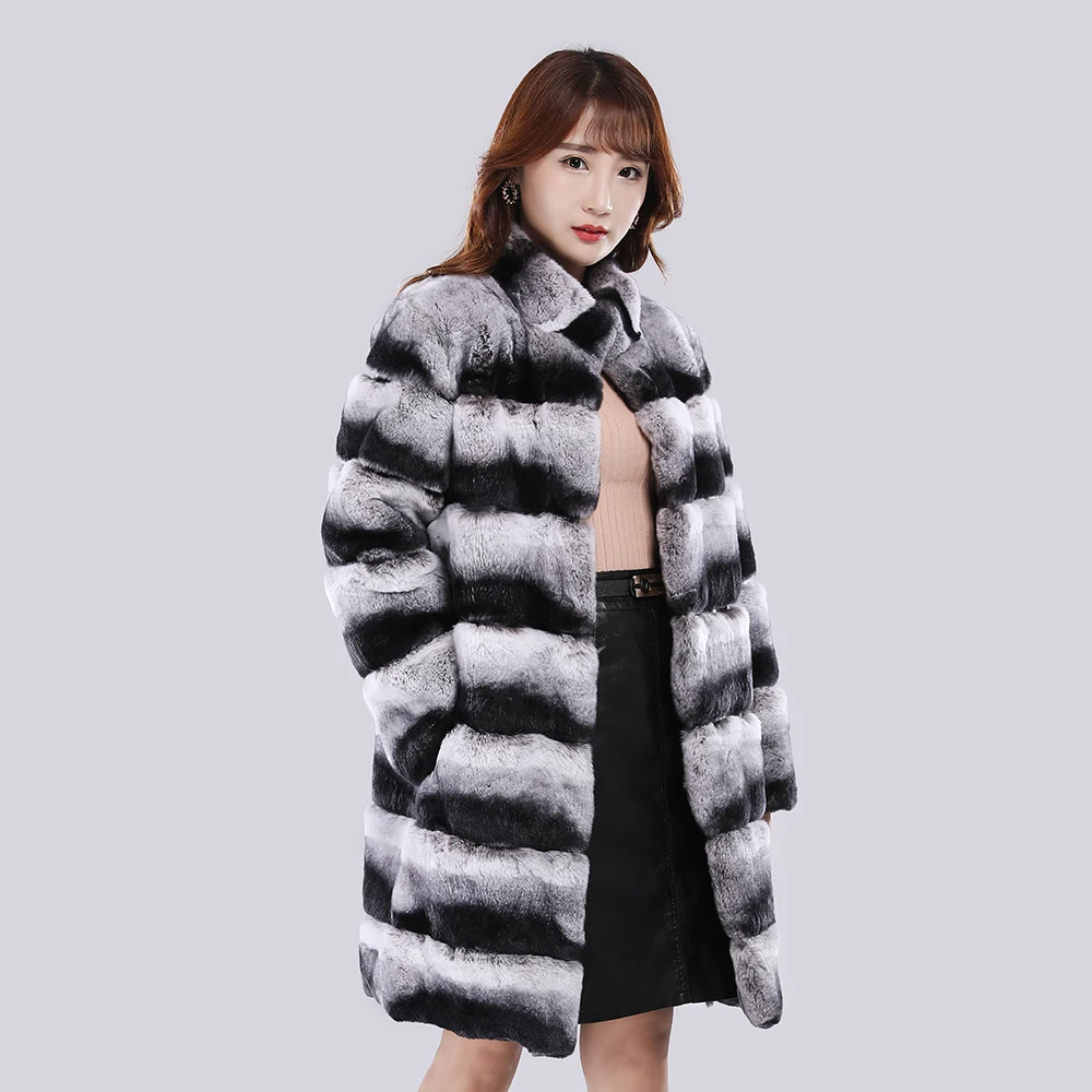 秋冬新作 本物のレックスラビットファーコート レディース フルペルト 本物のウサギ毛皮ジャケット ファッションファー マンダリンカラー オーバーコート
