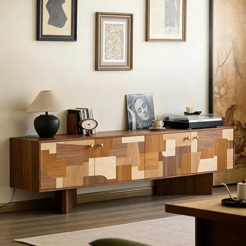 Medieval style solid wood TV cabinet designer original art type wall integrated living room locker