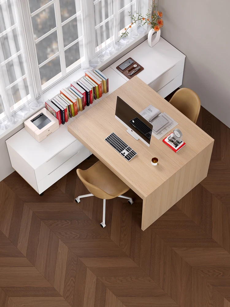 Mesa dupla simples e moderna, mesa de computador para duas pessoas com canto no peito, escrita doméstica, canto de madeira maciça