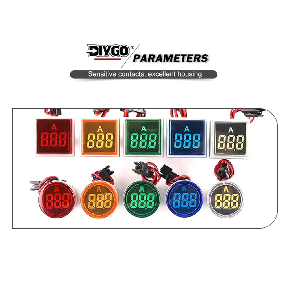 DIY GO Brand New 22MM 0-100A Digital Ammeter Round Square Current Indicator Tester Meter Panel Led Lamp Digital Display