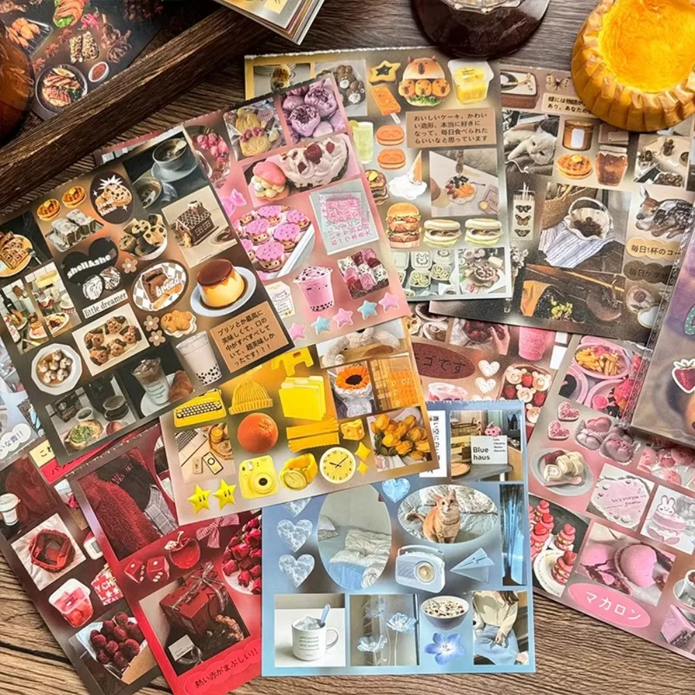 Libro de pegatinas de comida japonesa Y2K, pegatinas intermitentes portátiles multifuncionales, libros de dibujos animados del Departamento de Gastronomía