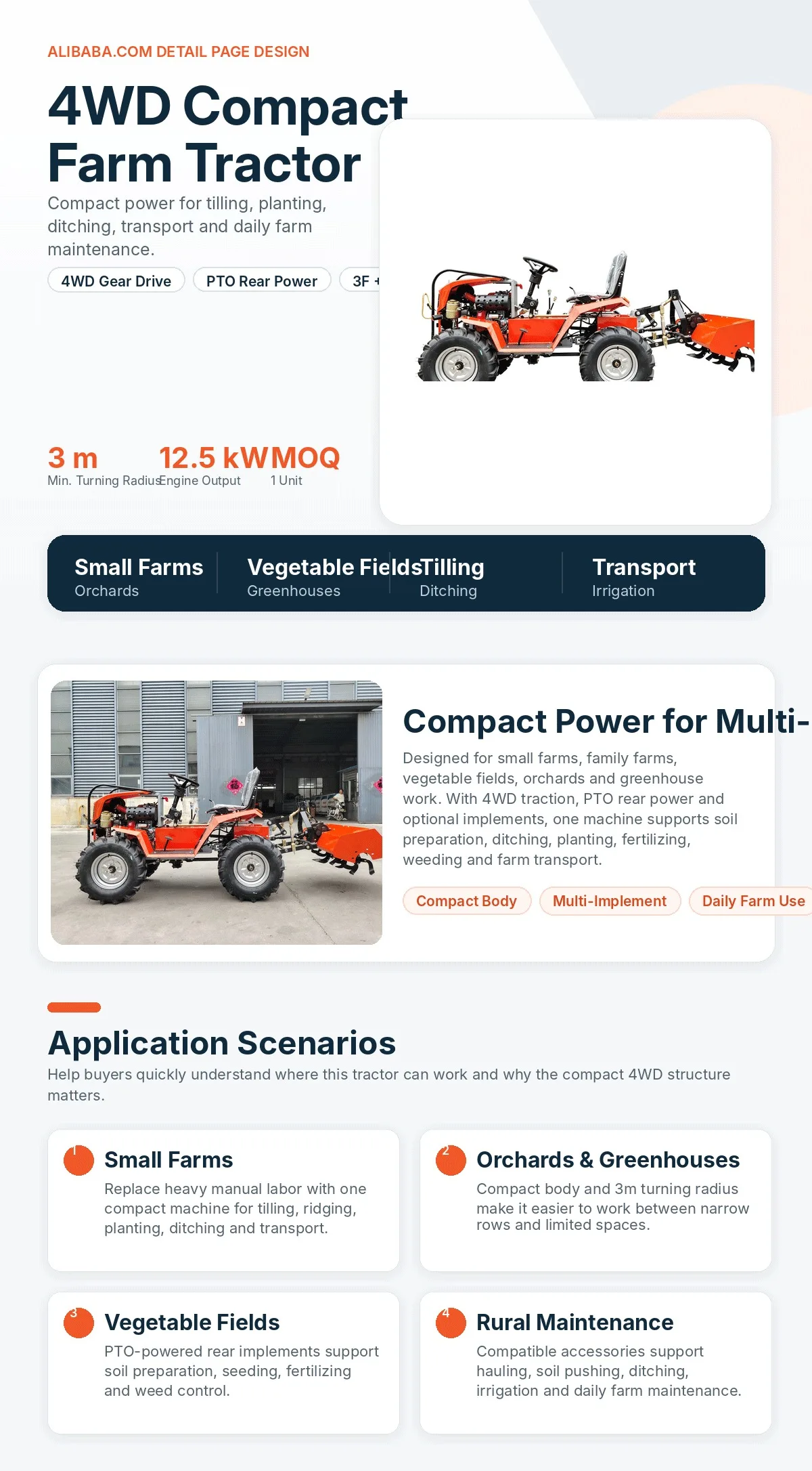 Neues Design Multifunktionaler Radtraktor, Meistverkaufte Landwirtschaftsmaschine, Anpassbare Karosseriefarbe, Kostenloser Versand – Detail 2