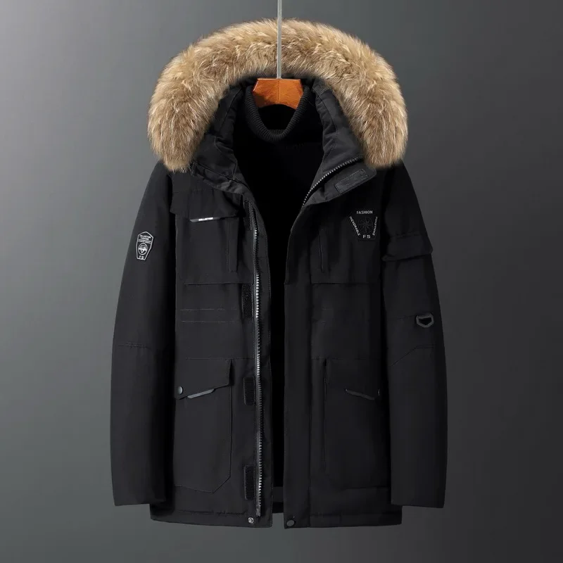 New Winter Men Hooded Fur Collar Puffer Jackets Duck Down Coats Quality Male Casual Warm Parkas Windproof Waterproof Coats 4XL