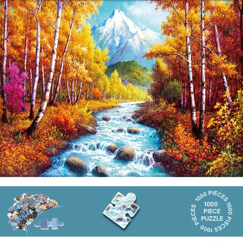

A Puzzle Featuring a Stream and Maple Forest Design - Scratch-resistant and, Advanced Skill Level, Suitable for Adults, Family