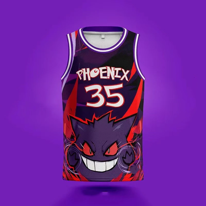 2024 Summer Children Men Sleeveless Jersey Child Cute Pokémo-n 3D Print Fashion T-shirt Kids Trend Tops Mesh Boy Girl Sportswear