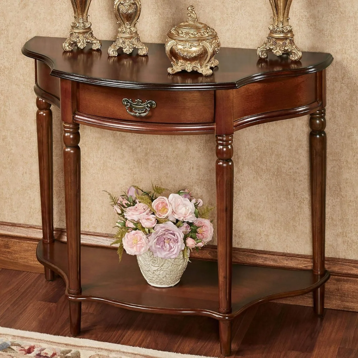 Walnut - Traditional Decorative Furniture - Half Circle Moon Shape - Elegant Display Tables for Entryway, Hallway, Living Room