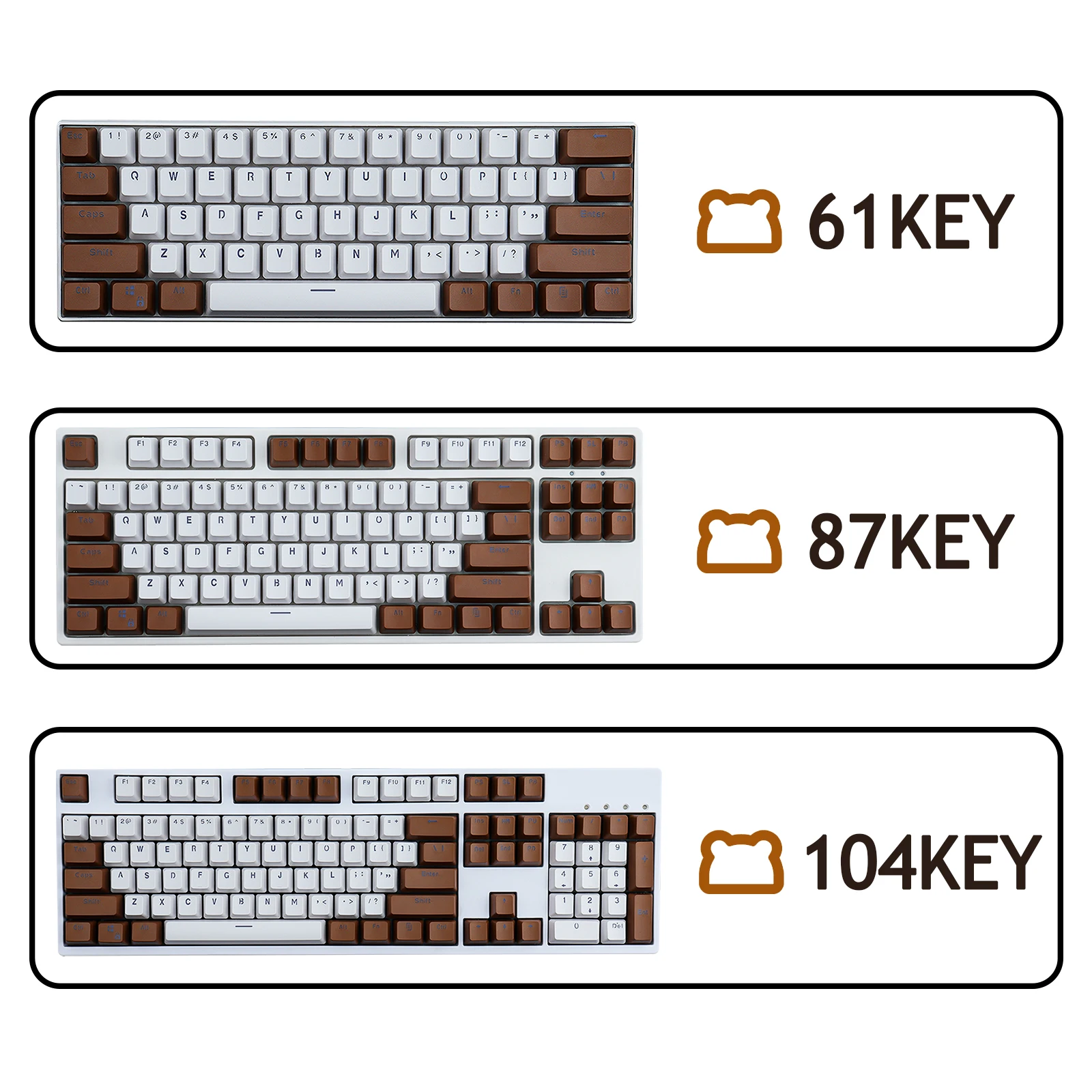 (Keycaps Only Sold)Brown white RK 61 Keycaps PBT Material OEM Height, Backlit Two-Color Mechanical Keyboard Keycaps