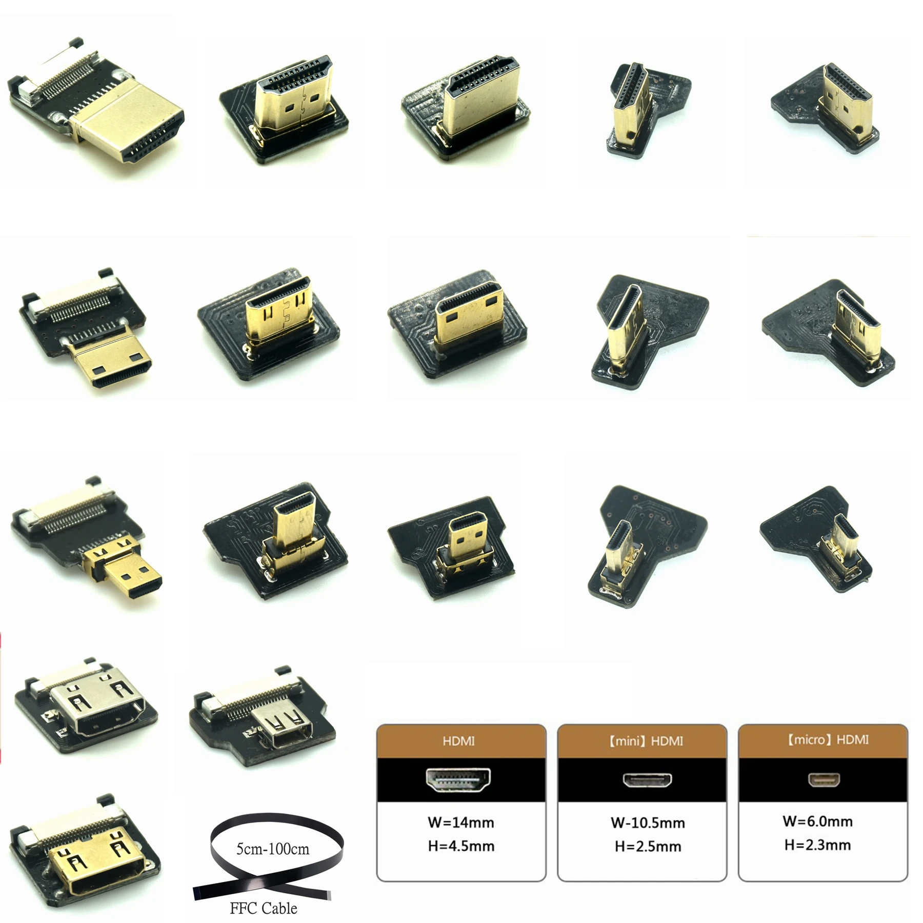 FPV Micro HDMI-Mini HDMI 90 Degree Adapter 5cm-80cm FPC Ribbon Flexible Flat Cable Raspberry Pi HDMI-compatible Pitch 20pin Plug