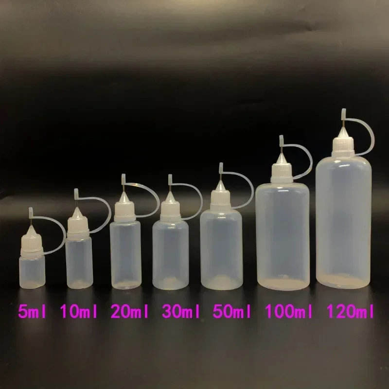 20ml-120ml PE Plastic Squeezable Tip Applicator Bottle Refillable Dropper with Needle Tip Caps for Glue