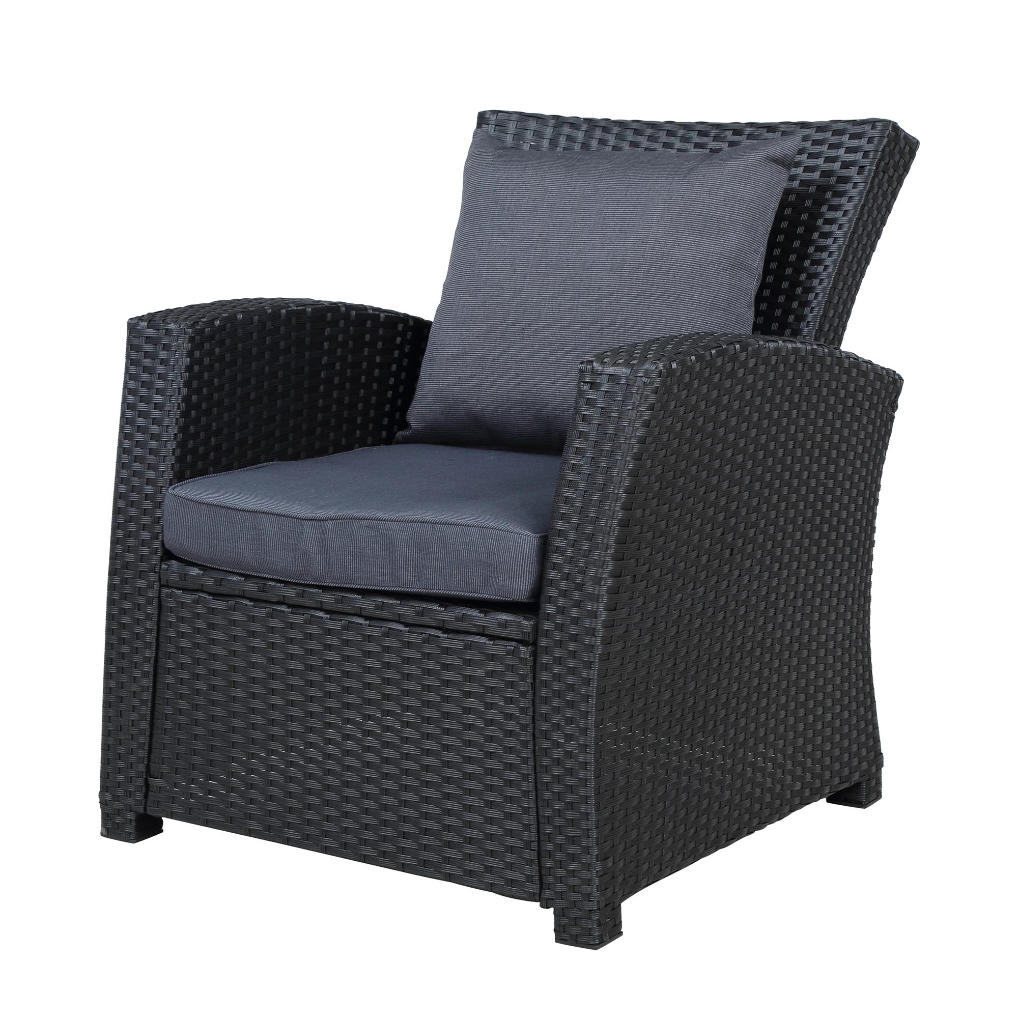 Terrasse Möbel Set 4-Pc Gespräch Set Schwarz Wicker Möbel Sofa Set mit Dark Grau Cushin für Pool Hinterhof Rasen