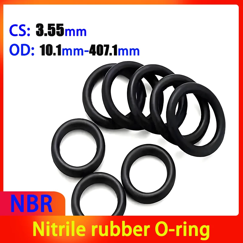 

CS 3.55mm OD 10.1mm-482.1mm NBR Black Nitrile Rubber O-ring Oil Seal Sealing Ring Temperature Resistance Resistant Gasket