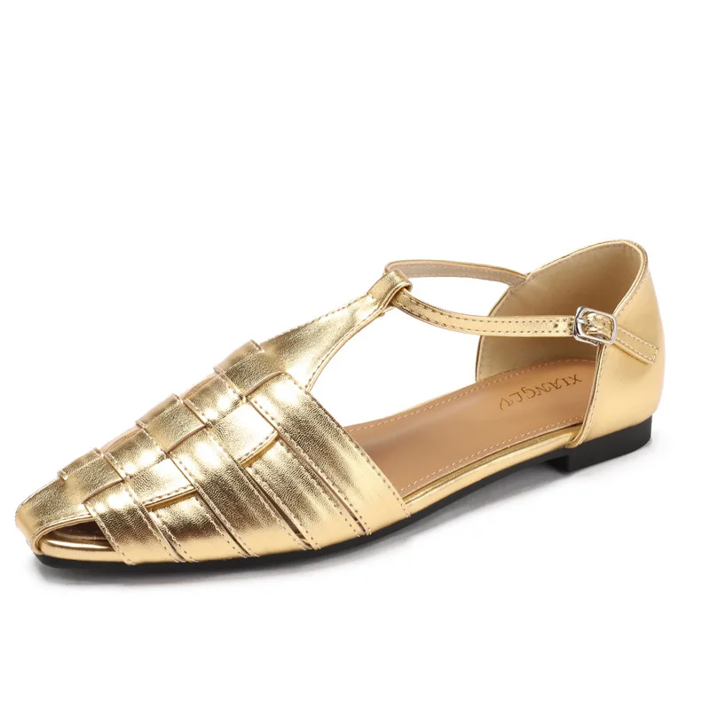 

2025 Summer Fashion Knitted Casual Women's Sandals Comfortable Non slip Flat Bottom Square Head Roman Sandals H833-12