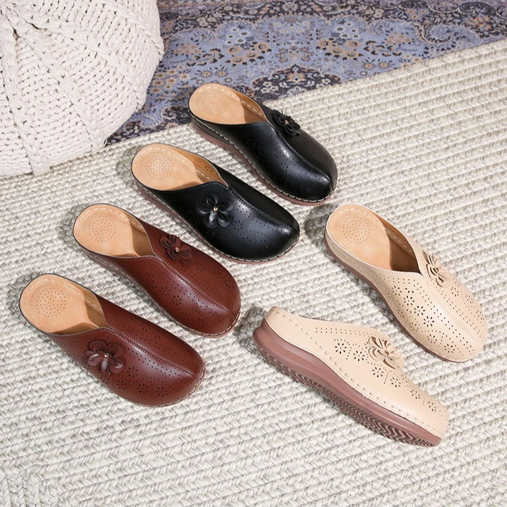 

Женские туфли с перфорацией и мягкой подошвой, новая летняя модель, сандалии с закрытым носком, женские полутапочки на толстой подошве, повседневная женская обувь.
