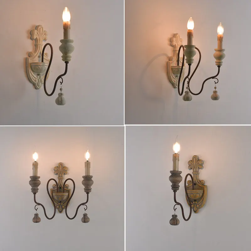 For Vintage double-headed wall lamp French living room wrought iron corridor bedroom bedside = wall lamp