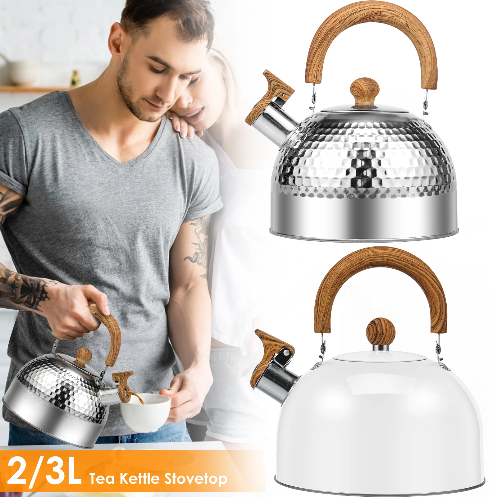 3/2L Tea Kettle with Anti-scald Handle Rustproof Whistling Tea Kettle Food Grade Stainless Steel Stove Top Tea Kettle