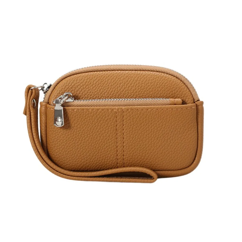 

Card Holder PU Leather Mini Wallet Organizer Key Case Zipper Coin Purse Solid Color Large Capacity Wrist Key Bag