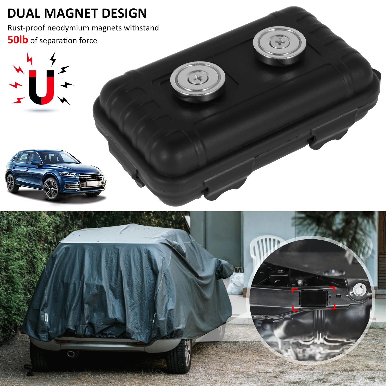 Magnetic Key Holder ,Under Car Hide Key Box ,Waterproof Magnetic Key Case Under Vehicle Car Outdoor Key Hider For Key GPS Locato