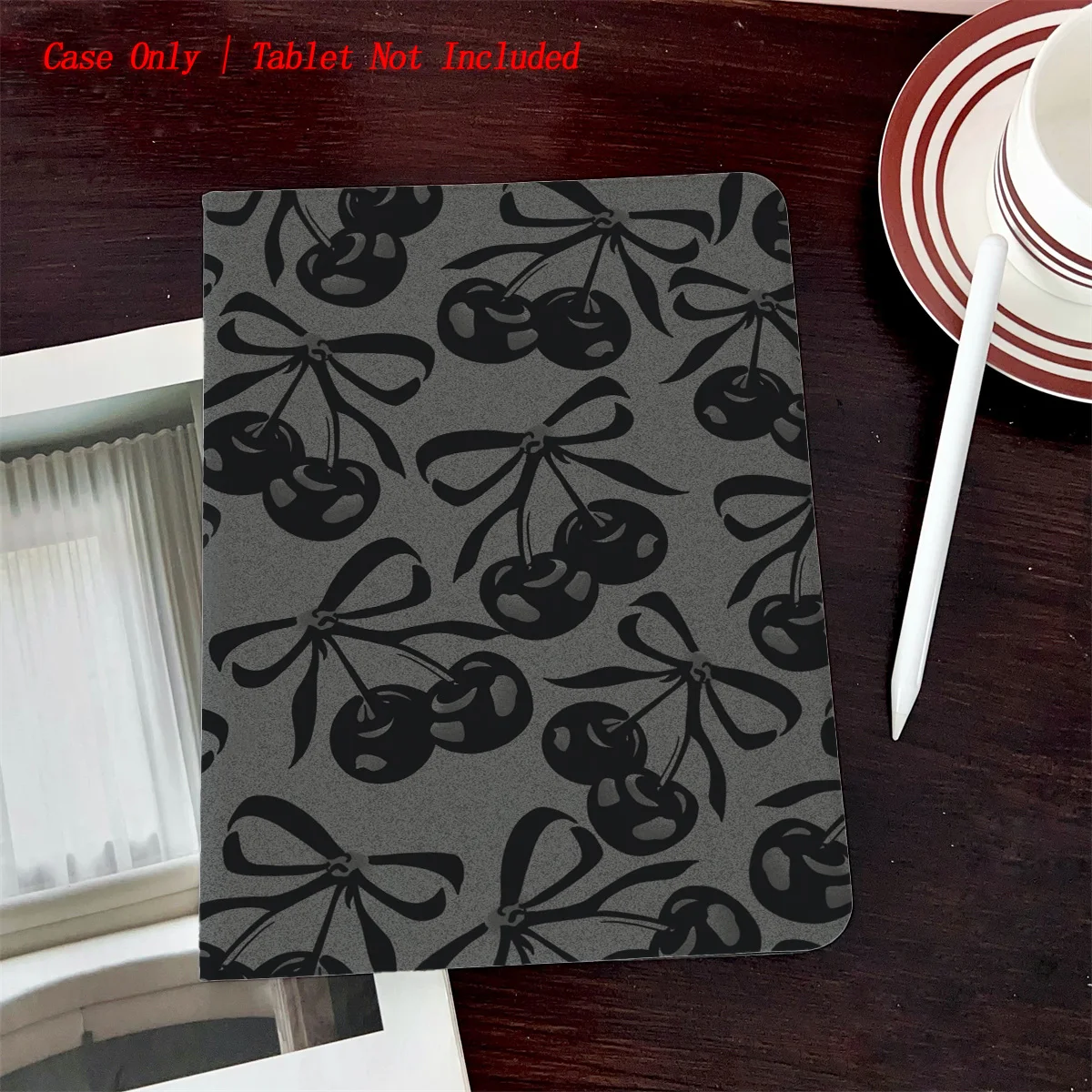 

Чехол для iPad в книжном стиле с отделением для ручки и черным вишневым принтом, простой свежий стиль для Pro 12,9/11/Air 10,9/iPad 10,2/Mini 6, противоударный
