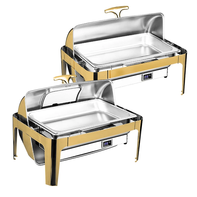 

Luxury 9L Gold Stainless Steel Catering Set Electric Inner Chafer Dish For Wedding Buffet Hotels Serving Food Glass