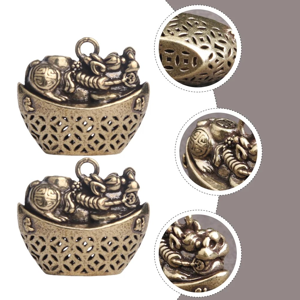 

2 PCS Retro Decor Ingot Decoration Pendant Compact DIY Brass Pendants Number Multi-function Unique Collection Decors