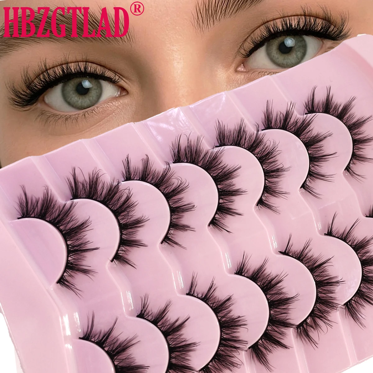 7 Paar flauschige Wimpern, Katzenwimpern, flauschig, weich, kurze, volle Streifenwimpern, natürliche lange Wimpern mit transparentem Band, künstliche Nerzwimpern, Make-up