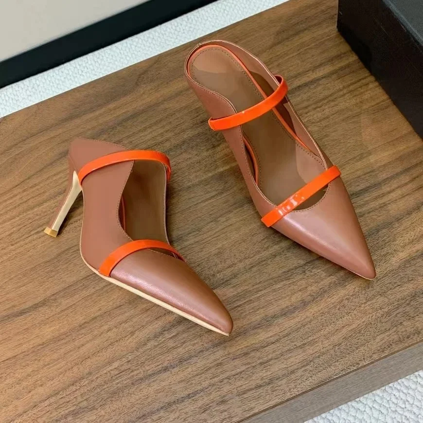 2025 FANGXITING اليدوية سلسلة حبة ماري جينس المفتوحة تو كعب مسطح امرأة النعال شباشب لخارج المنزل الشاطئ الشرائح البغال الوجه يتخبط #4