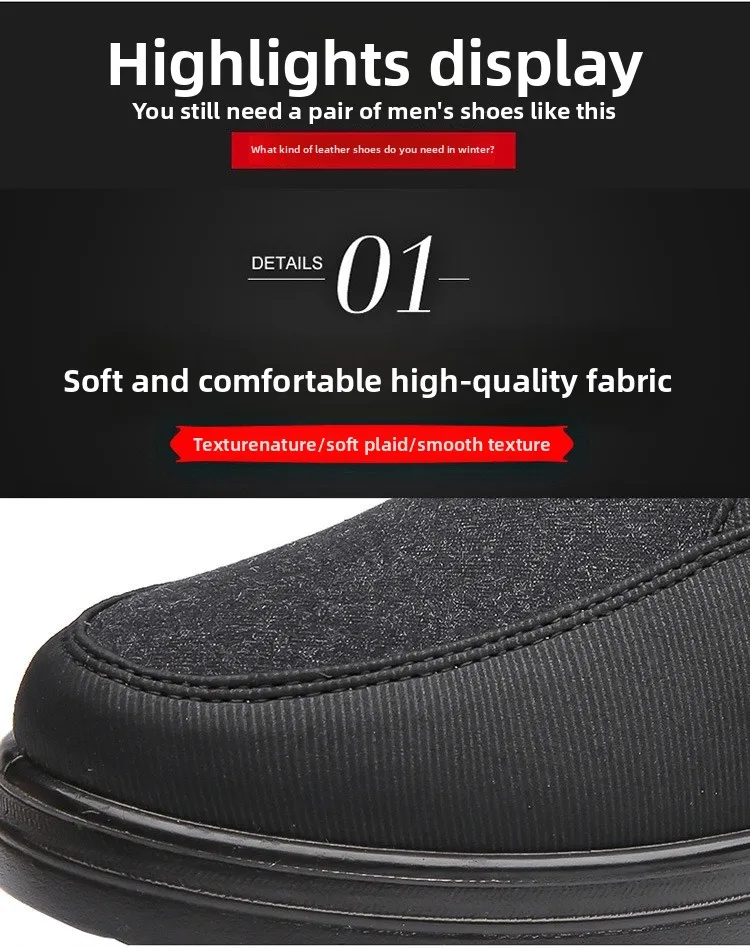 Herren Winter Fleece-gefütterte Warme Slip-On Stiefel mit Seitenreißverschluss Rutschfeste Dicke Sohle Thermo-Baumwollschuhe für Ältere – Detail 6
