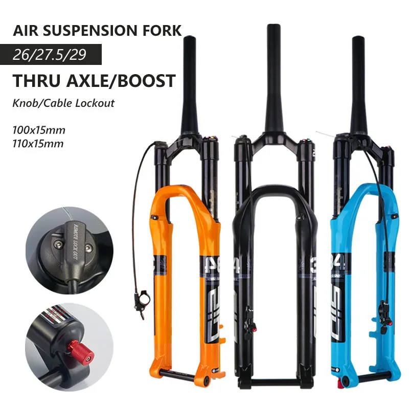 26/27.5/29 MTB Mountain Bike Thru Axle BOOST 100/110*15mm Air Suspension Forks Bicycle Shock Absorber Damping Adjustment Lockout