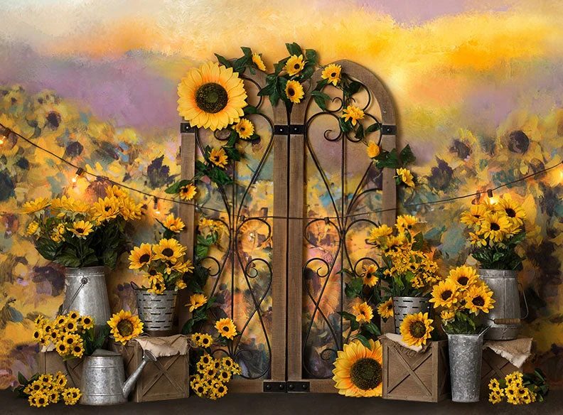 

Johnson Sunflower Gates Door Fall backdrops High quality computer print party supplies Photography Studio Backgrounds