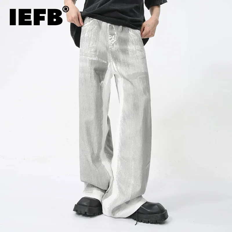 IEFB 2024 Summer New Men's Jeans High Street Trendy Unique Design Feeling Hand Painted Dirty Denim Pants Trendy Trousers 9C5898