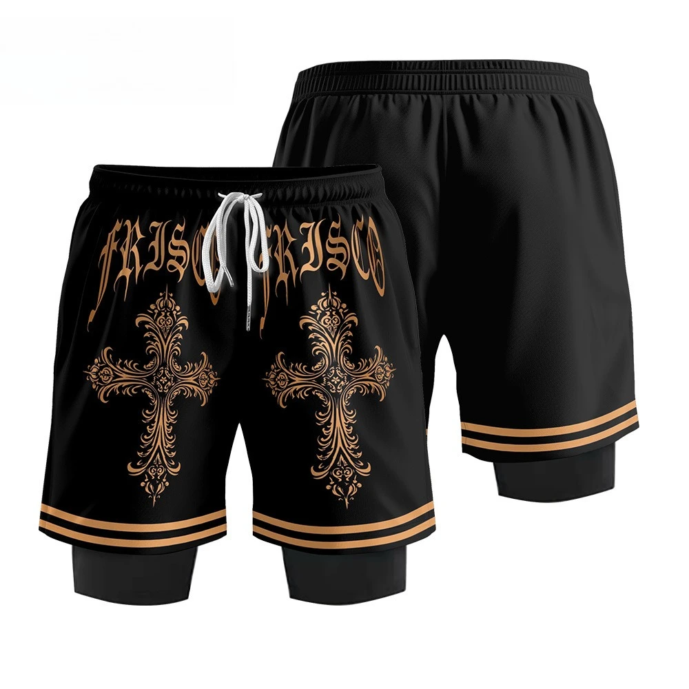 

Men's Dual-purpose Fitness Running Shorts Outdoor Sports Quick Drying Breathable Cycling Shorts Fashionable Printed Beach Shorts