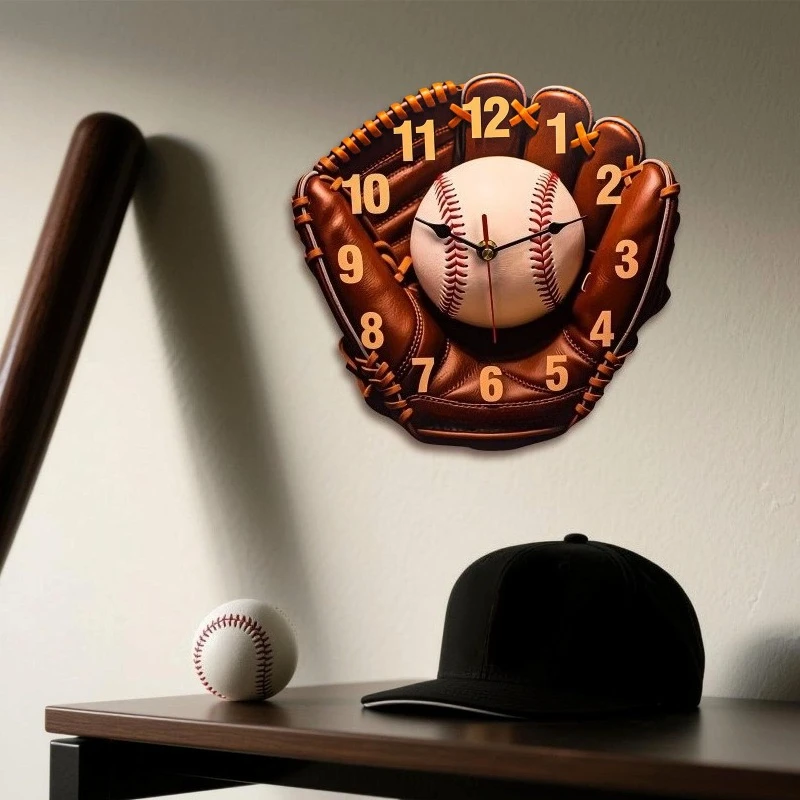 Creative Baseball Glove Wall Clock Wooden Unusual Funny Clock Elegant Art Unique Watch Home Living Room Wall Decorative Ornament