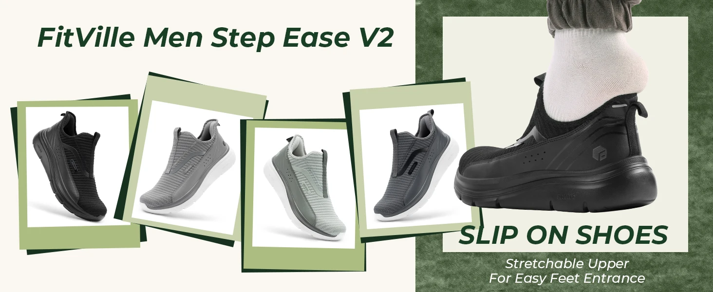 FitVille Herren-Slip-On-Sneaker mit breiter Passform, leichte, atmungsaktive Lauf- und Walkingschuhe, hochelastische Sportschuhe für breite Füße – Detail 2