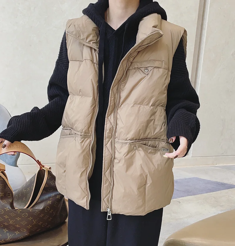 سترة نسائية بيضاء فاتحة للأسفل سترة نسائية قصيرة بدون أكمام كبيرة الحجم معطف سترات لخريف وشتاء 2025 سترة نسائية دافئة #2