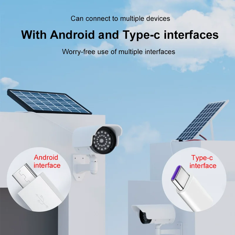 3W 6W 10W Solar Panel Polycrystalline Silicon With Android/Type-c Interfaces Waterproof For Surveillance Camera Doorbell