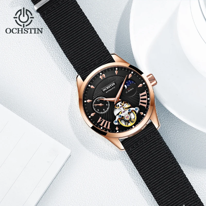 Ochstin New 2024 Creative Nylon Series Business High end Waterproof Watch Flywheel Mechanical Movement Men's Mechanical Watch