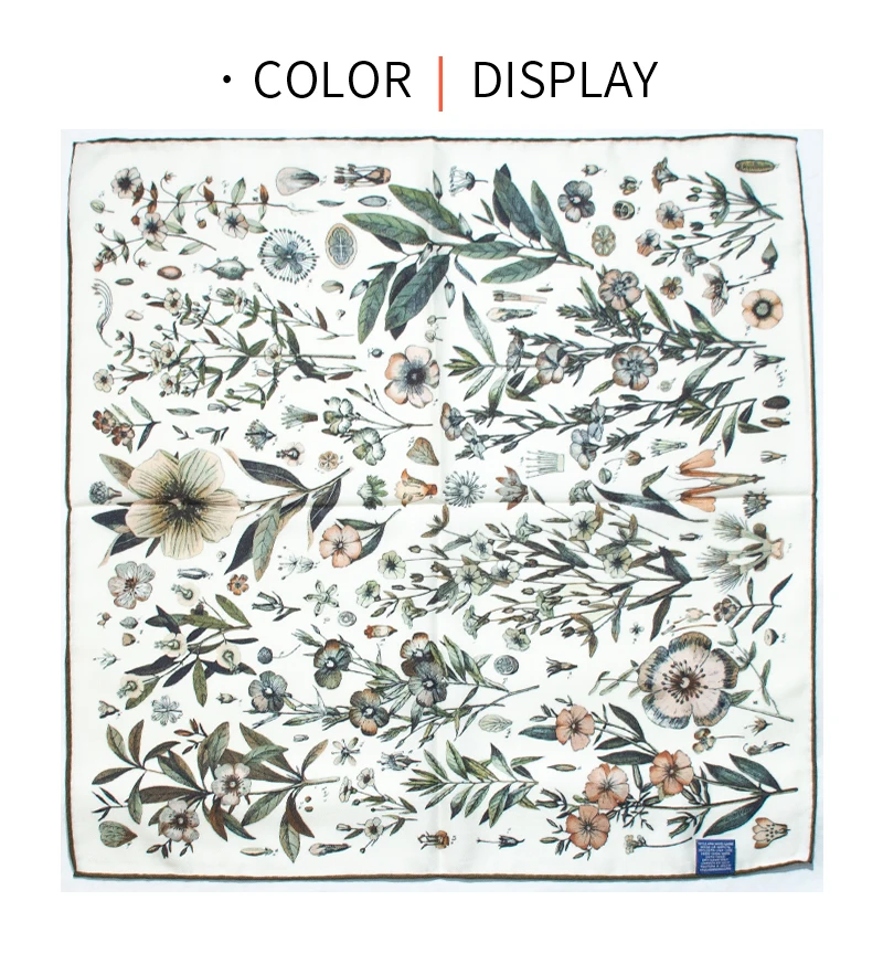 

Женский шарф из 30% шелка и 70% шерсти, 65 см, квадратный, с ботаническим принтом, мягкий, легкий, дышащий, для офиса, путешествий и повседневной носки